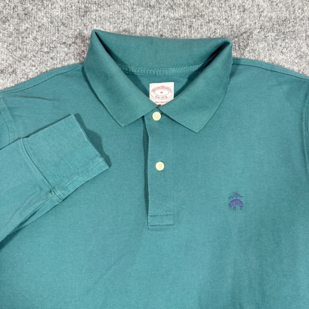 Brooks Brothers Polo Long Sleeve Original Fit Mens M Green Supima Cotton EUC